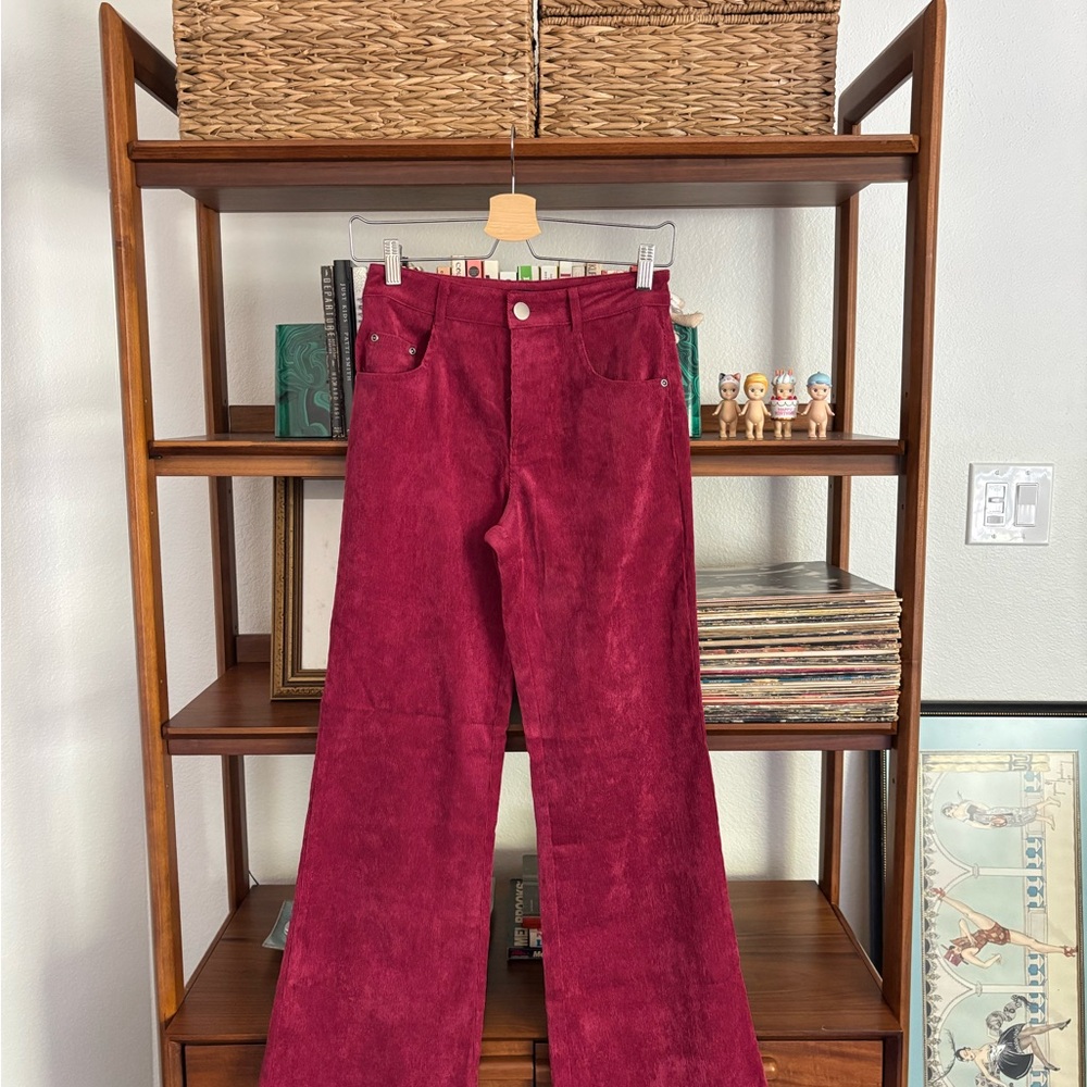 Free People Burgundy Corduroy Wide-Leg Pants